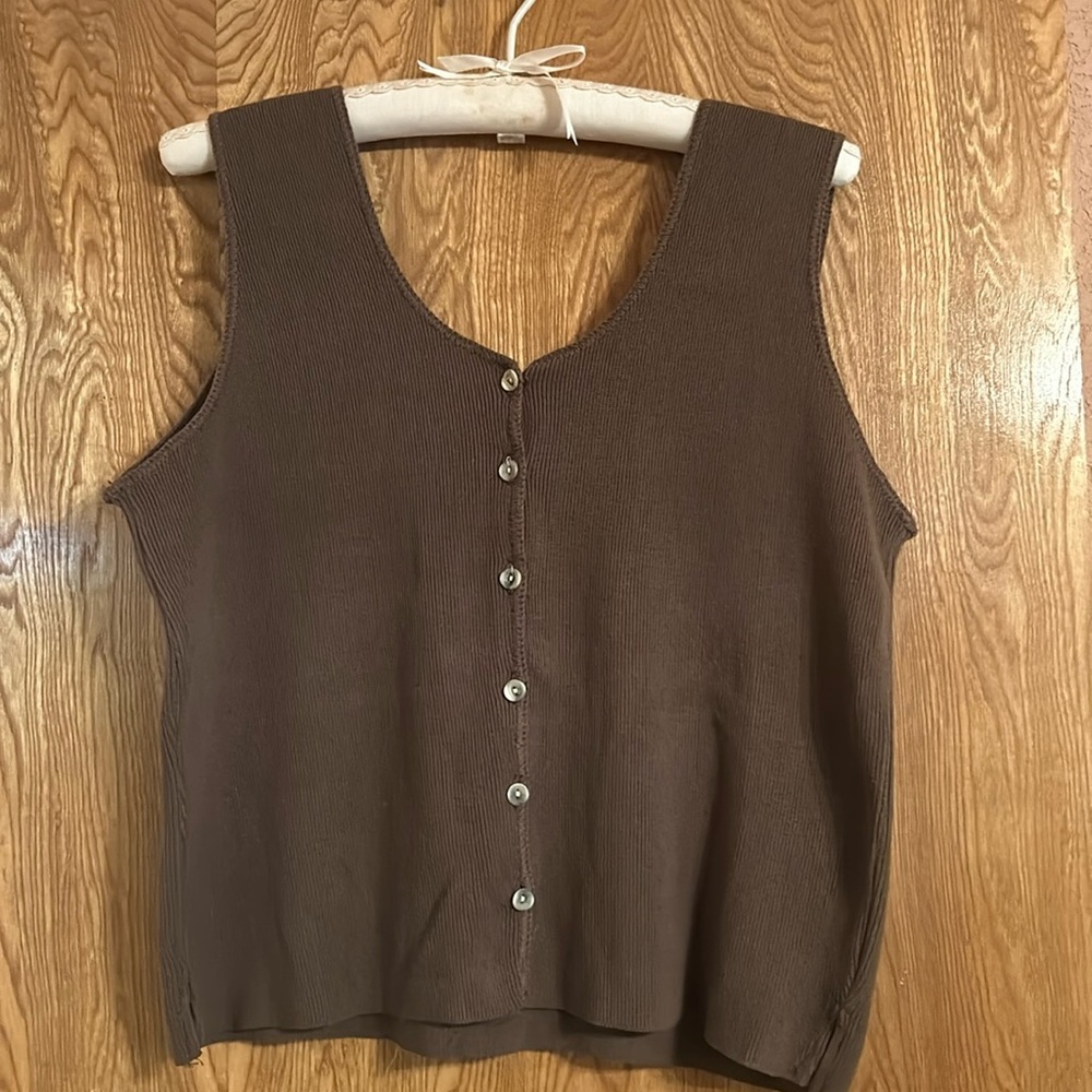Vintage Allen and Allen buttoned down vest in cocoa brown.